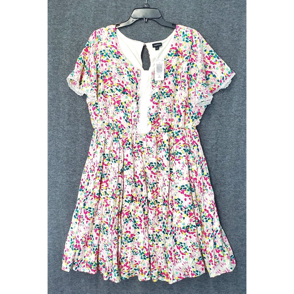 Torrid Dress Womens 2X Mini Swiss Dot Tunic Center Pleated Sea Glass Path NWT